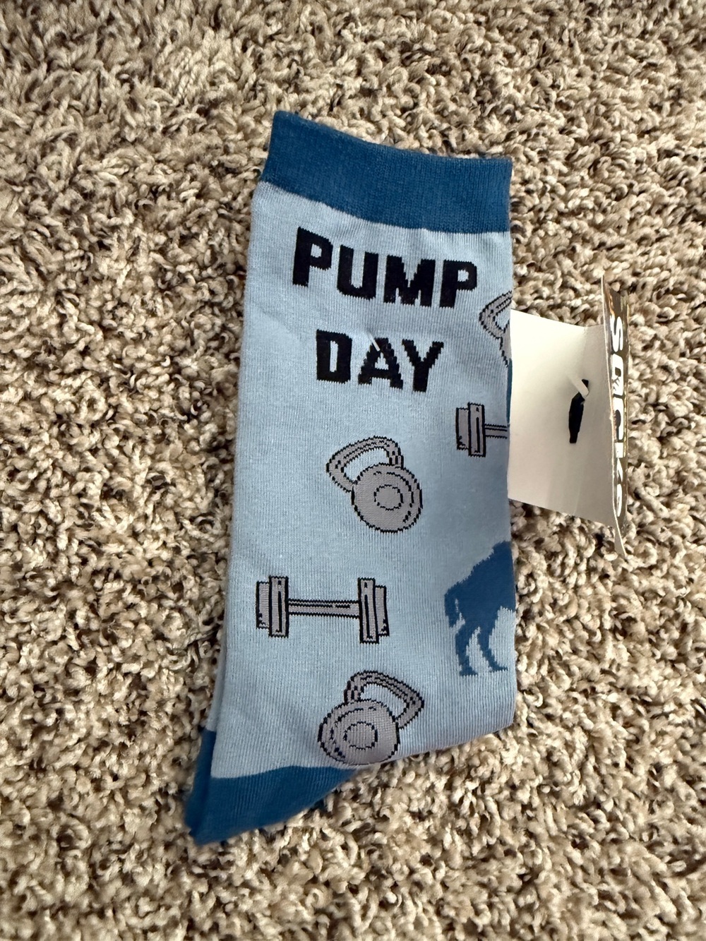 PUMP DAY Light Blue Athletic Crew Socks with Navy Accents